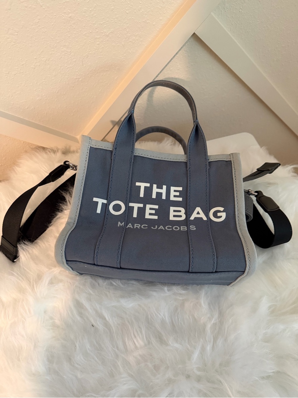 Marc Jacobs Blue Canvas Tote Bag with Gray Trim